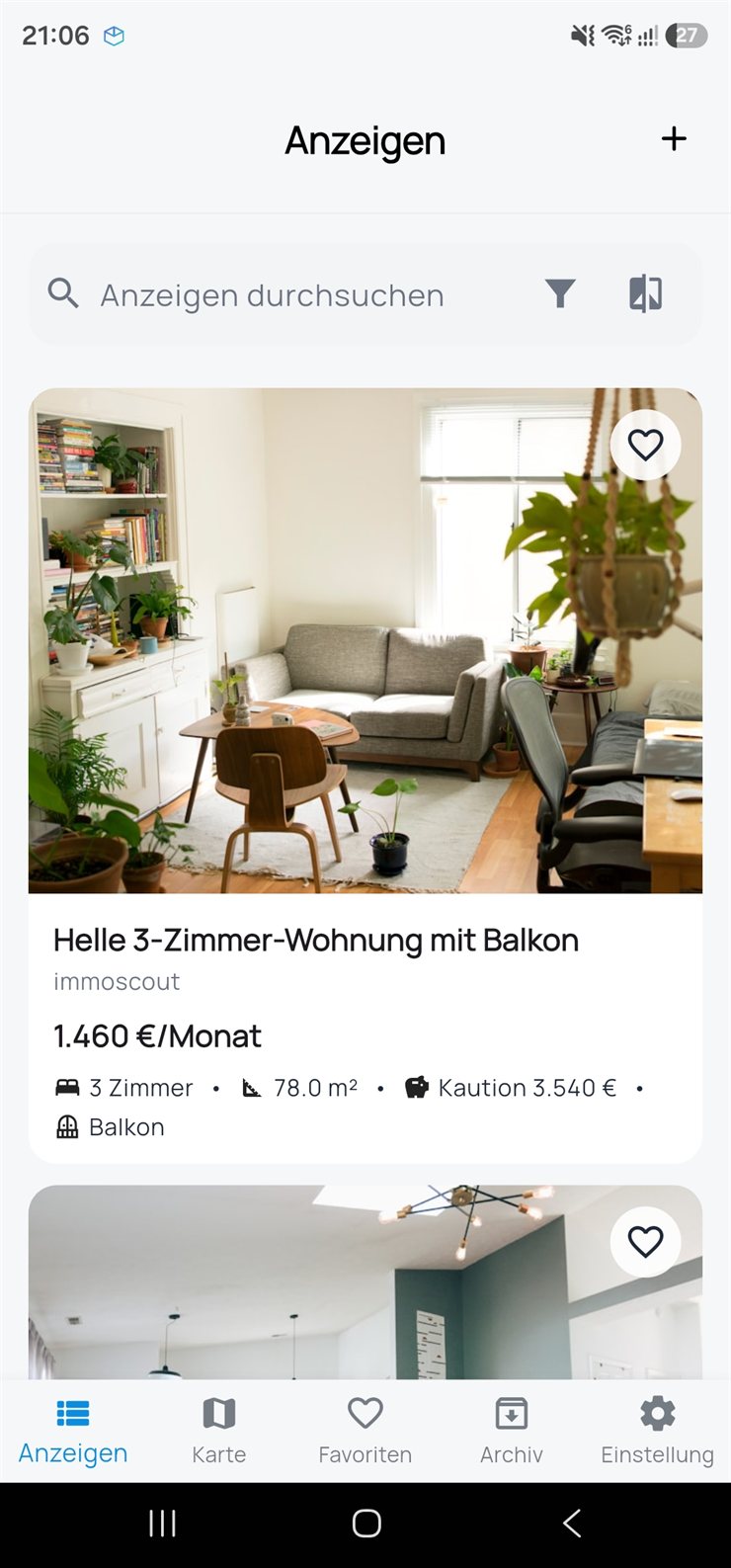 Flatlyst App – Anzeigenübersicht